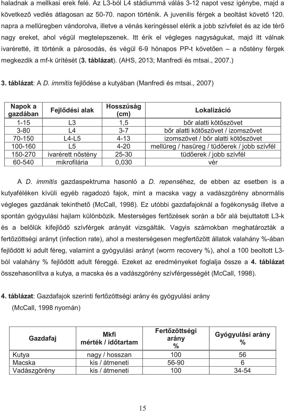 Itt érik el végleges nagyságukat, majd itt válnak ivaréretté, itt történik a párosodás, és végül 6-9 hónapos PP-t követ en a n stény férgek megkezdik a mf-k ürítését (3. táblázat).