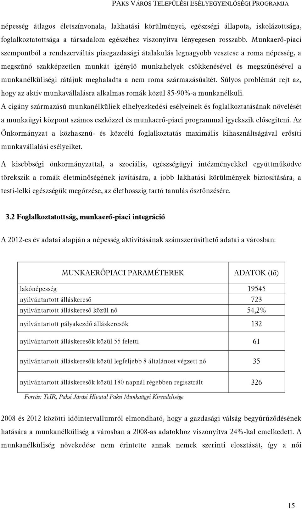 munkanélküliségi rátájuk meghaladta a nem roma származásúakét. Súlyos problémát rejt az, hogy az aktív munkavállalásra alkalmas romák közül 85-90%-a munkanélküli.