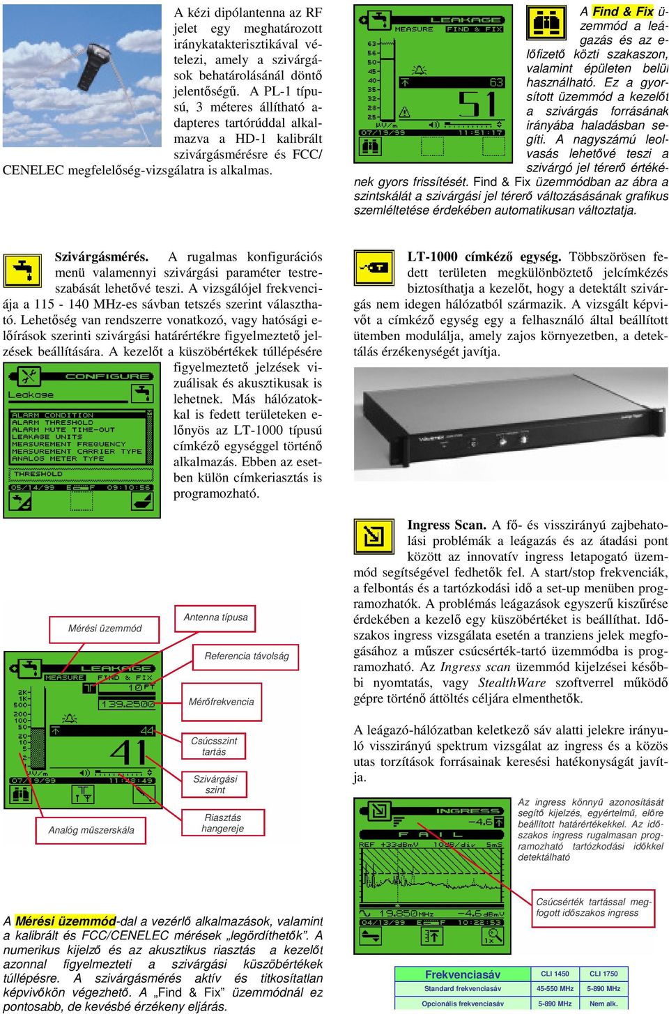 A Find & Fix ü- zemmód a leágazás és az e- lőfizető közti szakaszon, valamint épületen belül használható. Ez a gyorsított üzemmód a kezelőt a szivárgás forrásának irányába haladásban segíti.