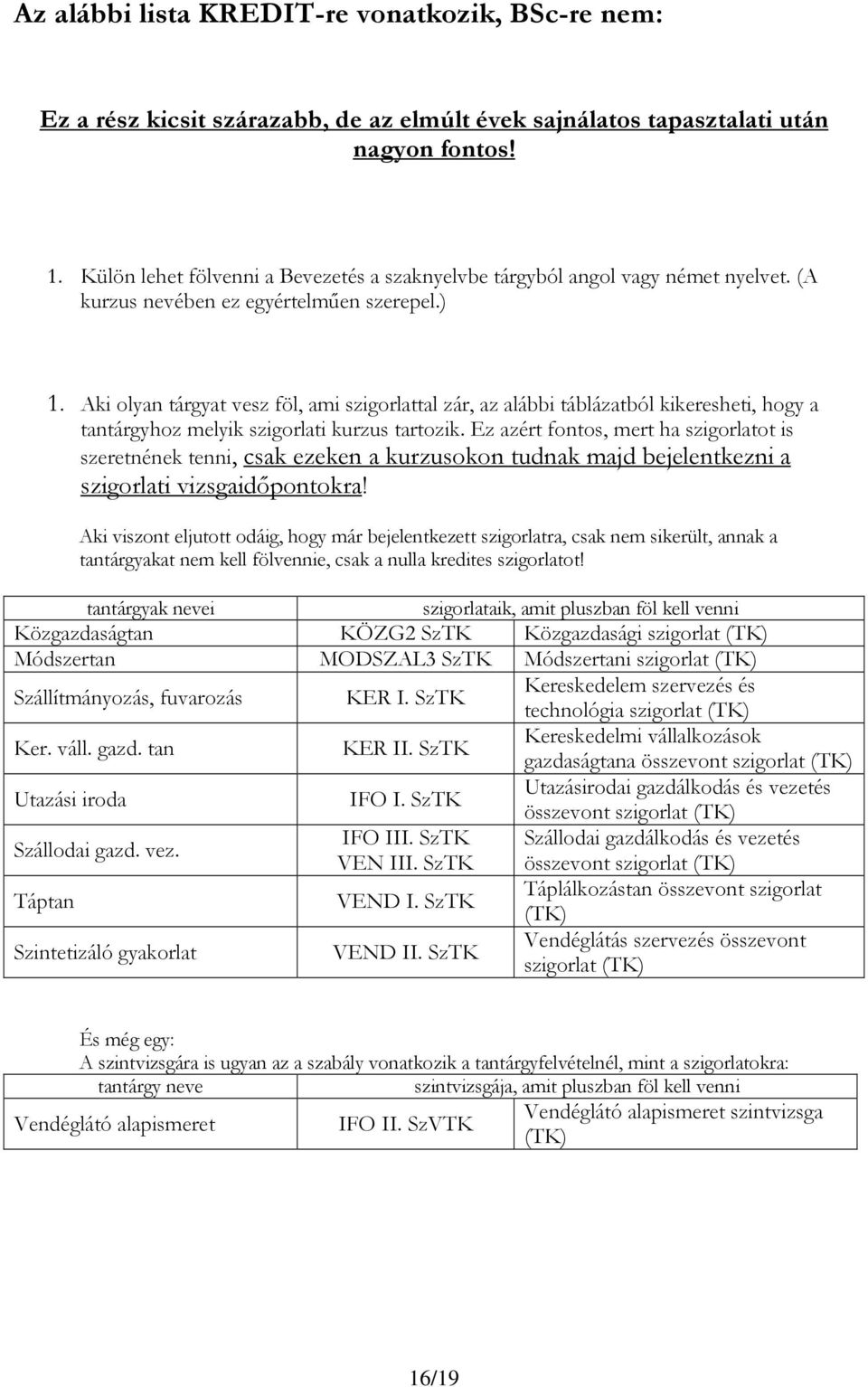 Aki olyan tárgyat vesz föl, ami szigorlattal zár, az alábbi táblázatból kikeresheti, hogy a tantárgyhoz melyik szigorlati kurzus tartozik.