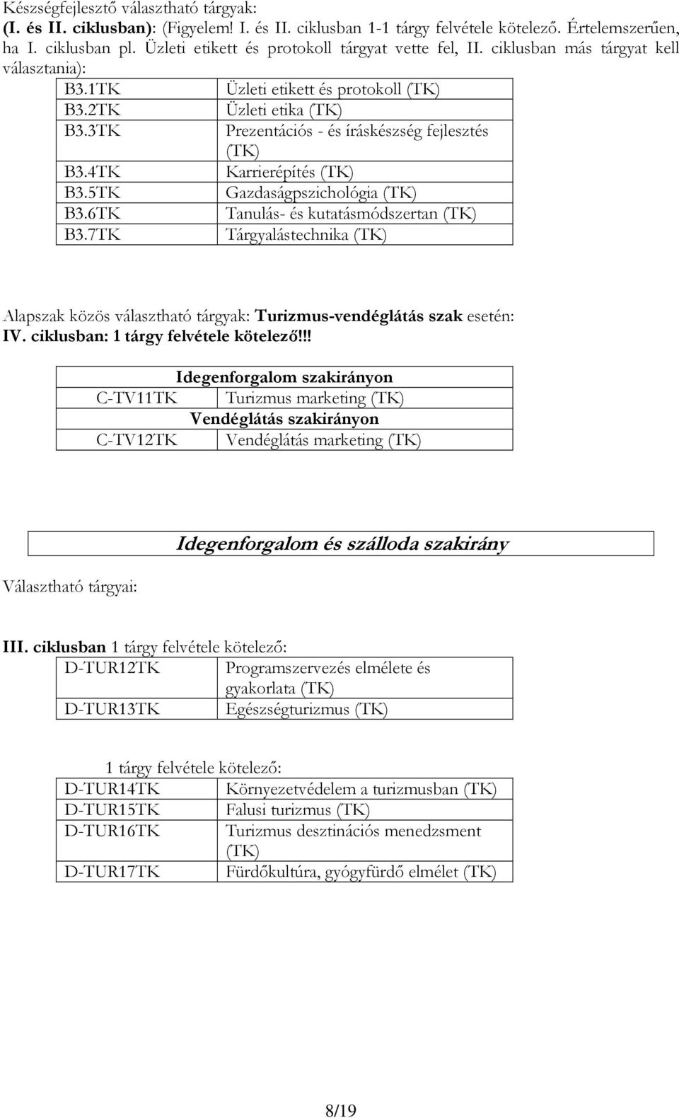 3TK Prezentációs - és íráskészség fejlesztés (TK) B3.4TK Karrierépítés (TK) B3.5TK Gazdaságpszichológia (TK) B3.6TK Tanulás- és kutatásmódszertan (TK) B3.