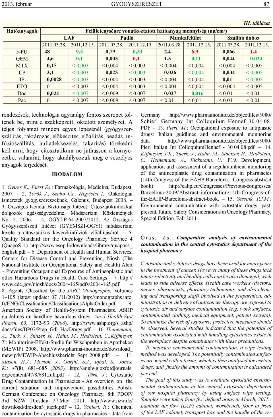 A teljes folyamat minden egyes lépésénél (gyógyszerszállítás, raktározás, előkészítés, előállítás, beadás, infúziószállítás, hulladékkezelés, takarítás) törekedni kell arra, hogy citosztatikum ne
