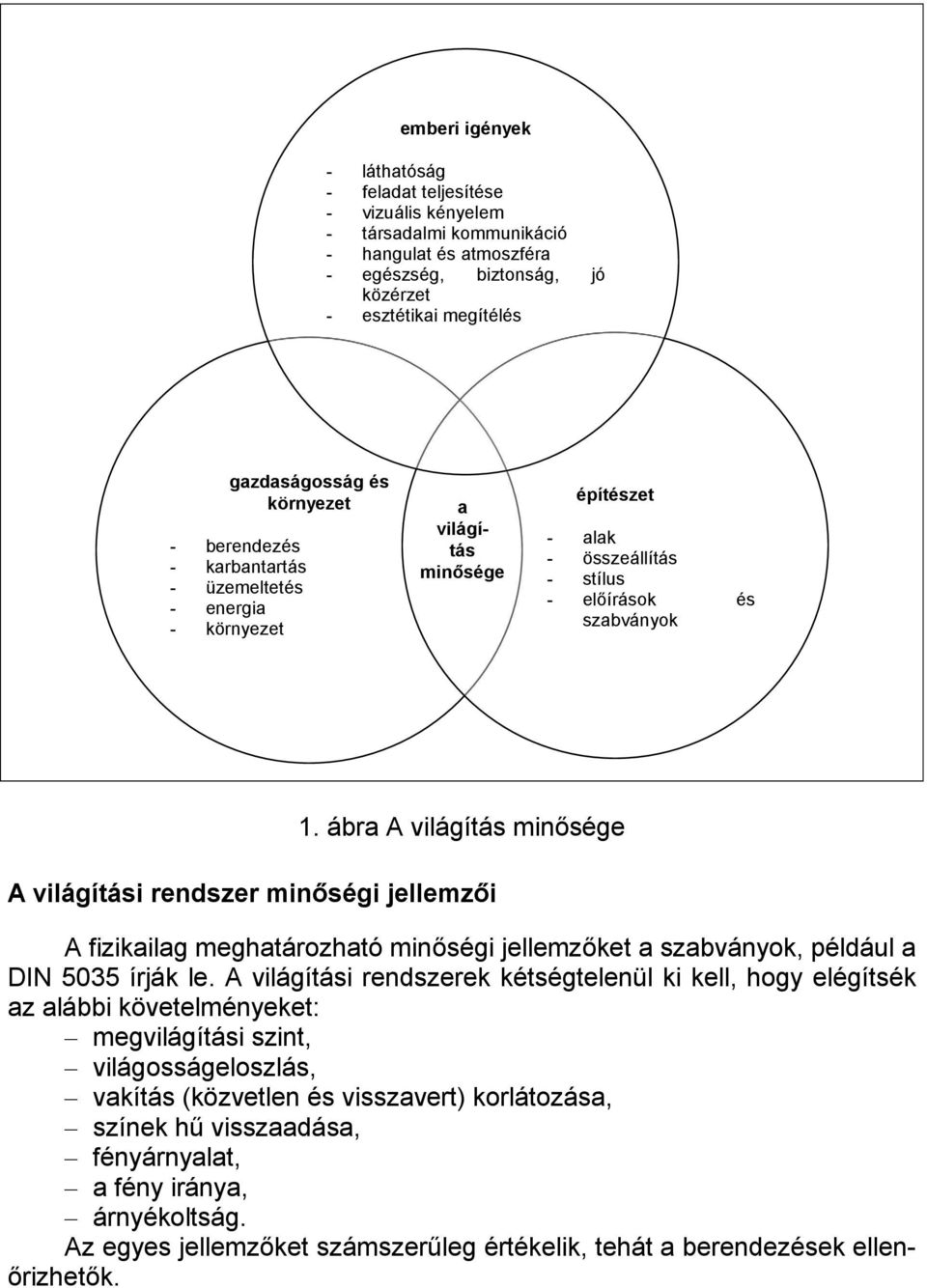 ábra A világítás minősége A világítási rendszer minőségi jellemzői A fizikailag meghatározható minőségi jellemzőket a szabványok, például a DIN 5035 írják le.