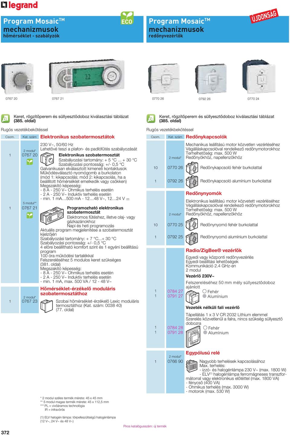 szám Elektronikus szobatermosztátok 230 V~, 50/60 Hz 2 modul* Lehetővé teszi a plafon- és padlófűtés szabályozását 1 0767 20 Elektronikus szobatermosztát Szabályozási tartomány: + 5 C.