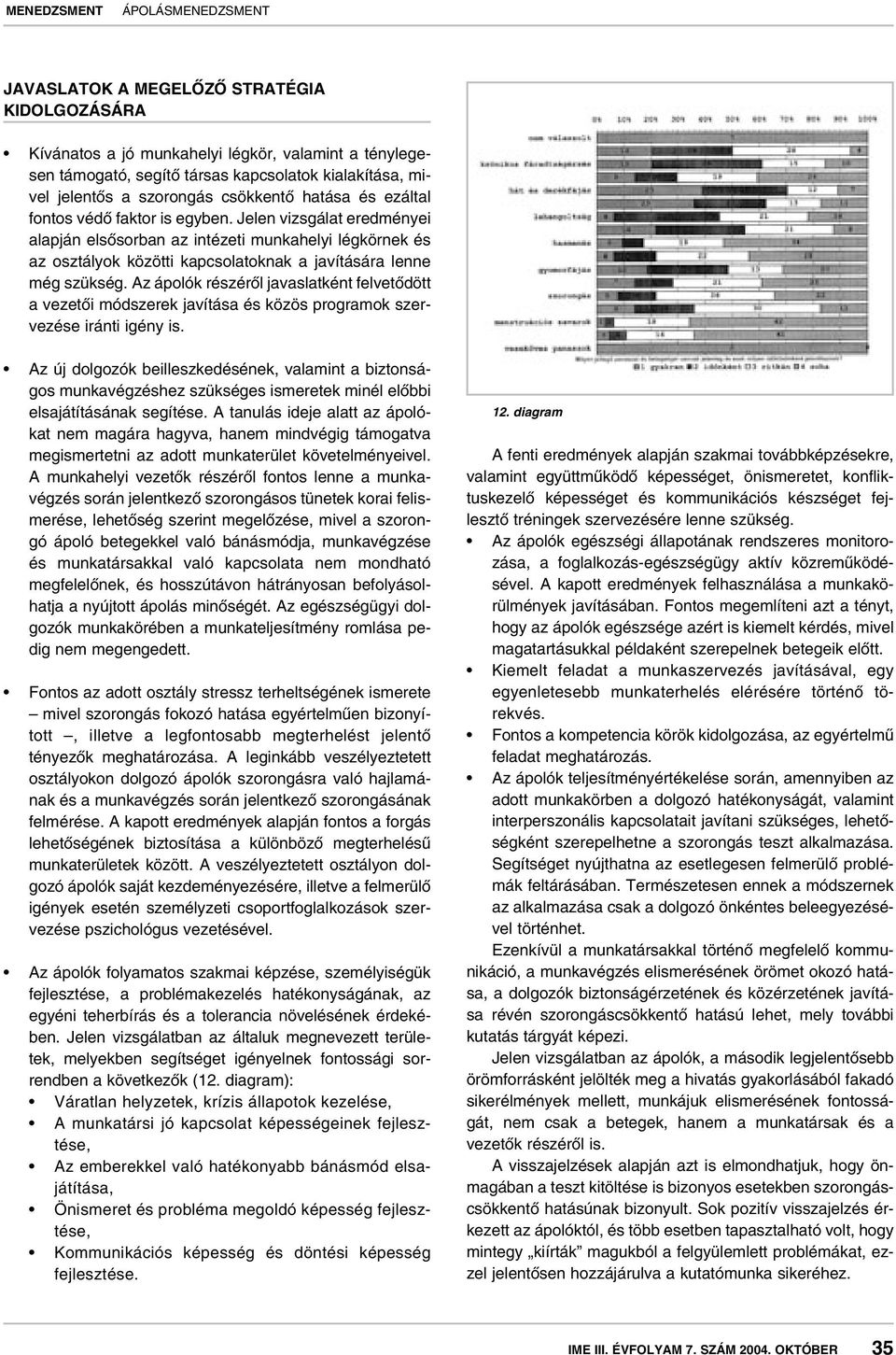 Az ápolók részérôl javaslatként felvetôdött a vezetôi módszerek javítása és közös programok szervezése iránti igény is.