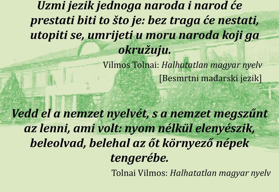 Vilmos Tolnai: Halhatatlan magyar nyelv [Besmrtni mađarski jezik] Vedd el a nemzet nyelvét, s a