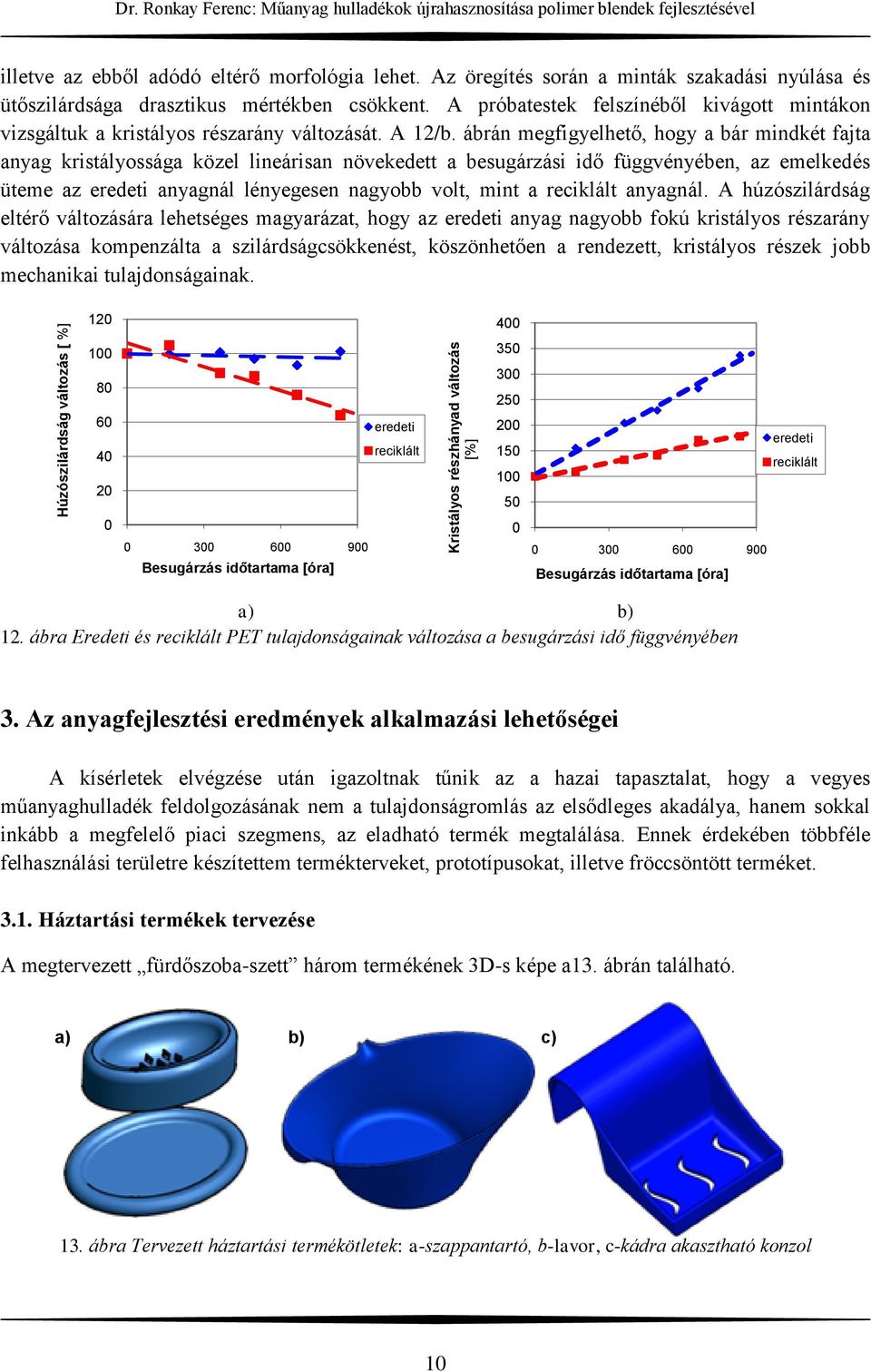 ábrán megfigyelhető, hogy a bár mindkét fajta anyag kristályossága közel lineárisan növekedett a besugárzási idő függvényében, az emelkedés üteme az eredeti anyagnál lényegesen nagyobb volt, mint a