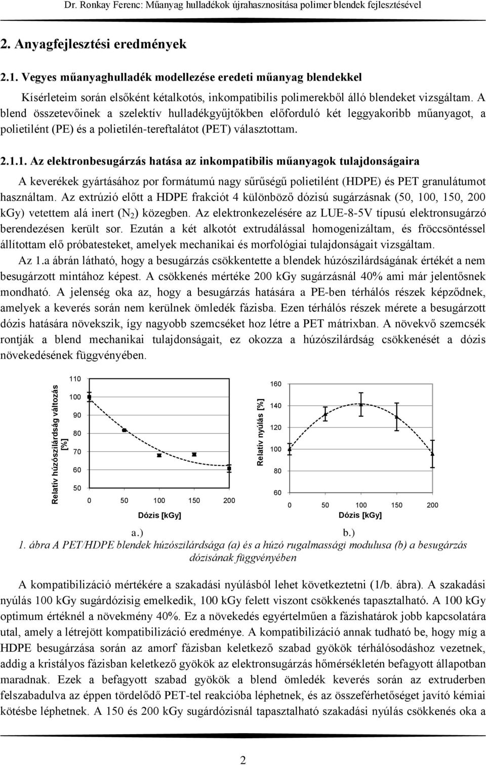 A blend összetevőinek a szelektív hulladékgyűjtőkben előforduló két leggyakoribb műanyagot, a polietilént (PE) és a polietilén-tereftalátot (PET) választottam. 2.1.