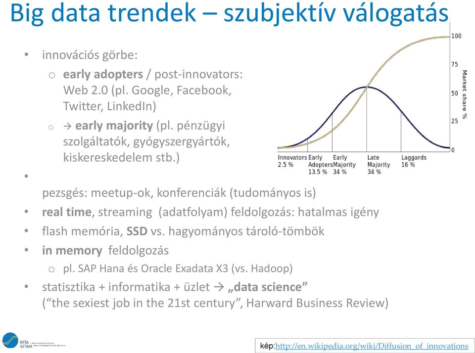 ) pezsgés: meetup-ok, konferenciák (tudományos is) real time, streaming (adatfolyam) feldolgozás: hatalmas igény flash memória, SSD vs.