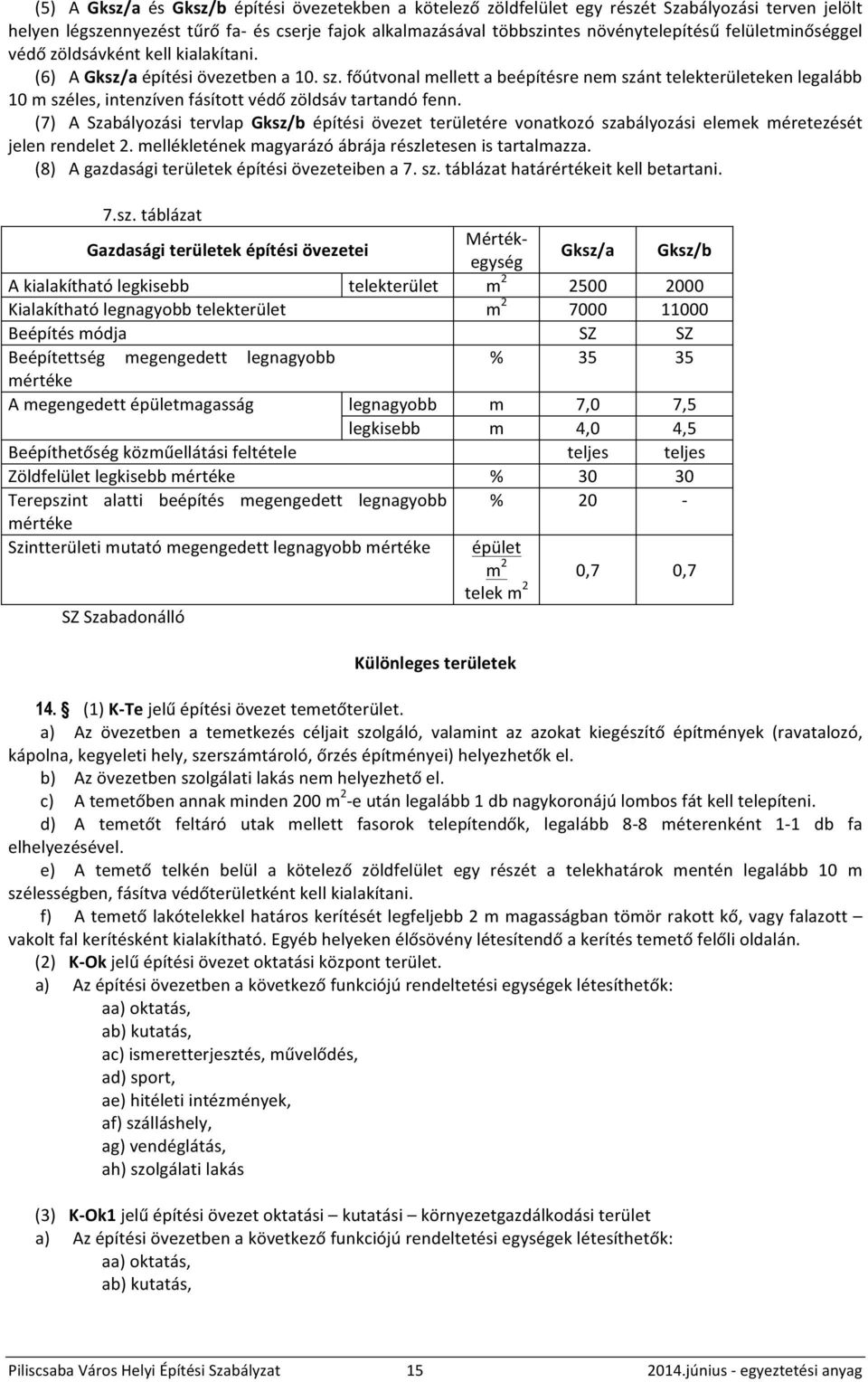 főútvonal mellett a beépítésre nem szánt telekterületeken legalább 10 m széles, intenzíven fásított védő zöldsáv tartandó fenn.