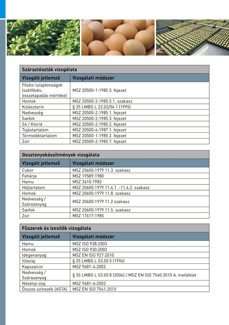 fejezet Törmeléktartalom MSZ 20500-1:1985 2. fejezet Zsír MSZ 20500-2:1985 7. fejezet Gesztenyekészítmények vizsgálata Cukor MSZ 20600:1979 11.3.