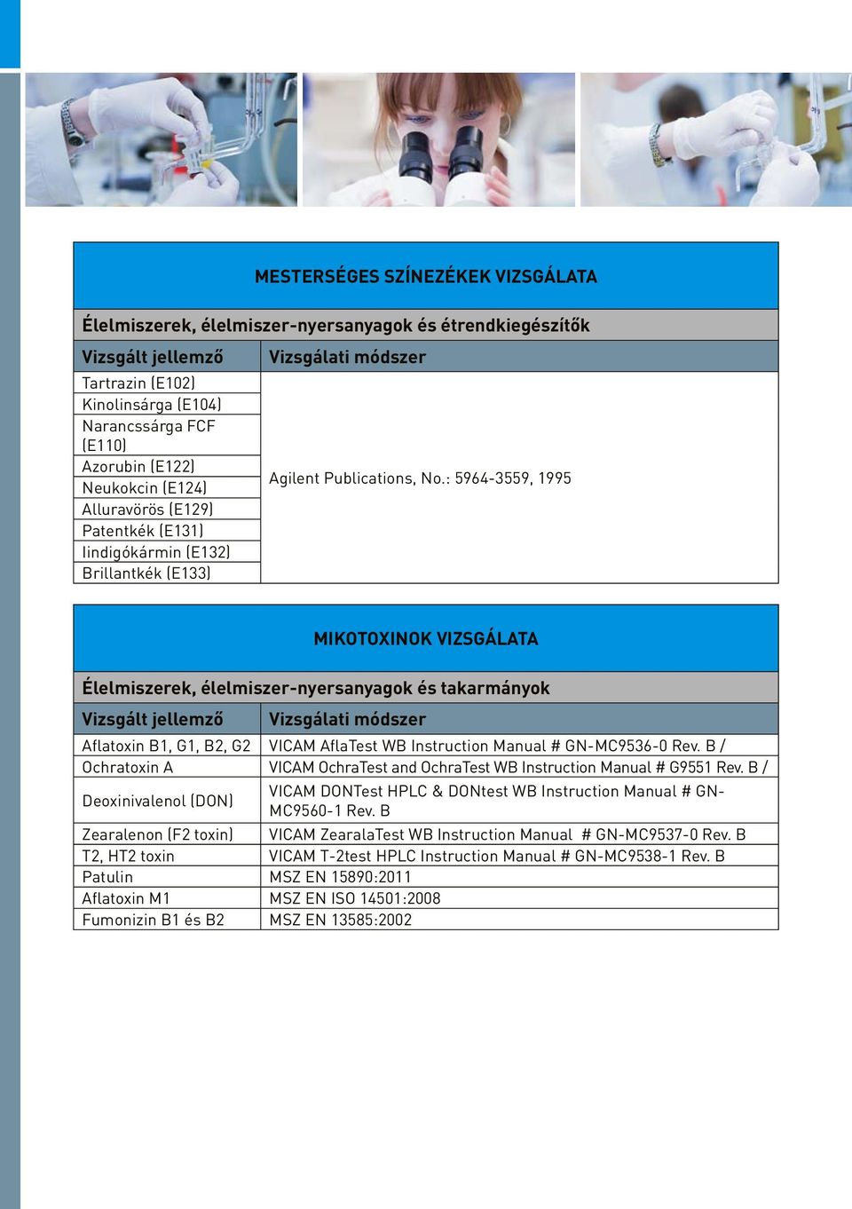 B1, G1, B2, G2 VICAM AflaTest WB Instruction Manual # GN-MC9536-0 Rev. B / Ochratoxin A VICAM OchraTest and OchraTest WB Instruction Manual # G9551 Rev.