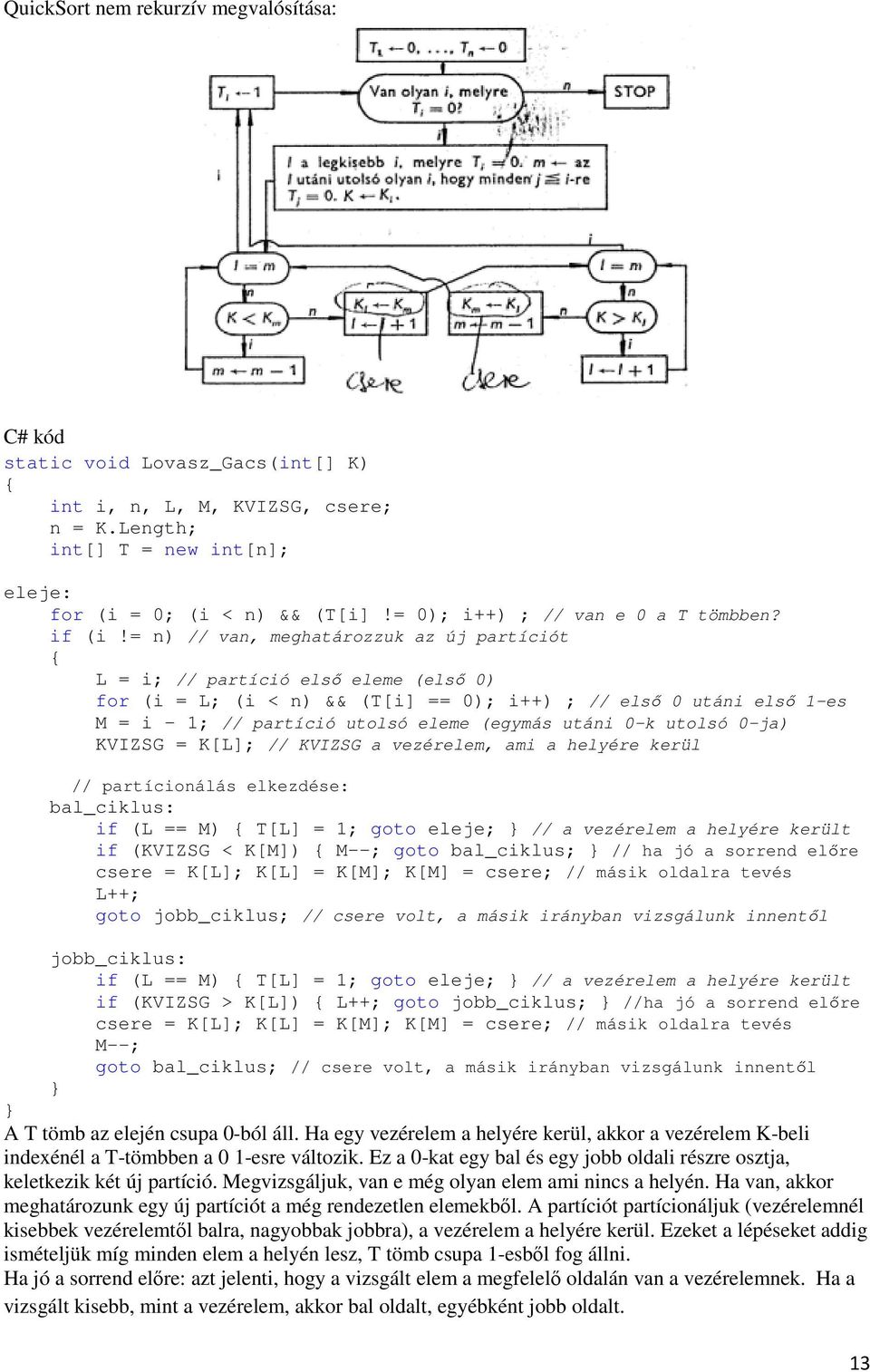 = n) // van, meghatározzuk az új partíciót L = i; // partíció első eleme (első 0) for (i = L; (i < n) && (T[i] == 0); i++) ; // első 0 utáni első 1-es M = i - 1; // partíció utolsó eleme (egymás