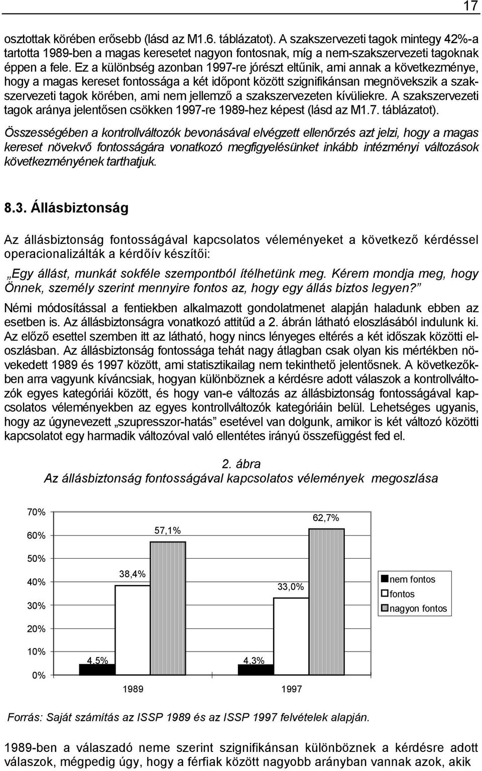 jellemző a szakszervezeten kívüliekre. A szakszervezeti tagok aránya jelentősen csökken 1997-re 1989-hez képest (lásd az M1.7. táblázatot).