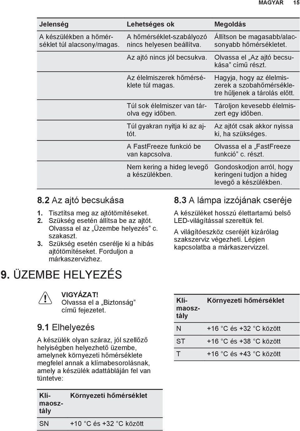 Állítson be magasabb/alacsonyabb hőmérsékletet. Olvassa el Az ajtó becsukása című részt. Hagyja, hogy az élelmiszerek a szobahőmérsékletre hűljenek a tárolás előtt.