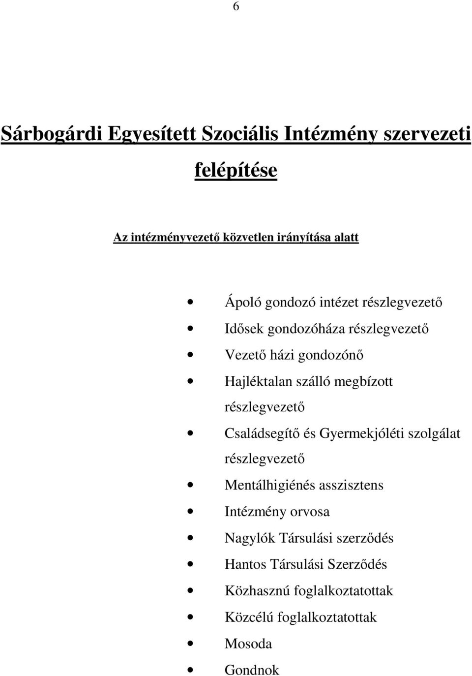 megbízott részlegvezető Családsegítő és Gyermekjóléti szolgálat részlegvezető Mentálhigiénés asszisztens Intézmény