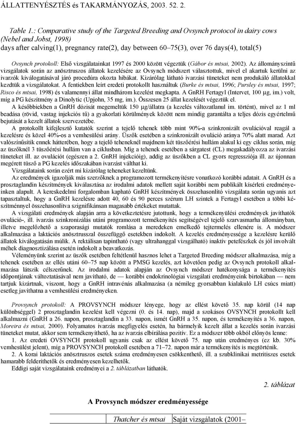 Ovsynch protokoll: Első vizsgálatainkat 1997 és 2000 között végeztük (Gábor és mtsai, 2002).