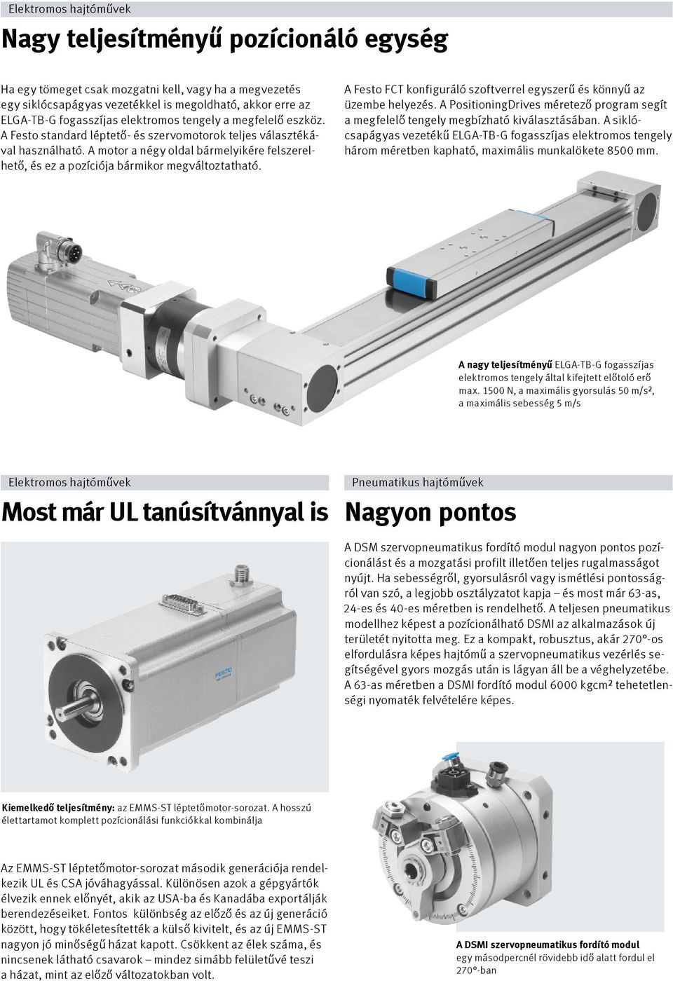 A motor a négy oldal bármelyikére felszerelhető, és ez a pozíciója bármikor megváltoztatható. A Festo FCT konfiguráló szoftverrel egyszerű és könnyű az üzembe helyezés.