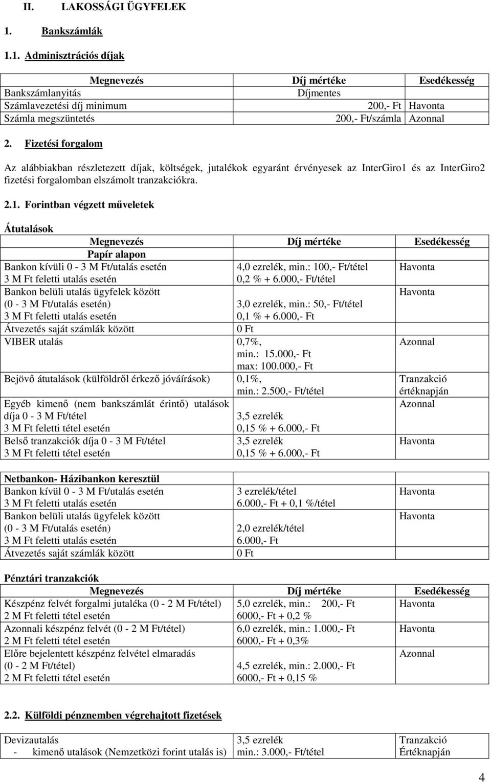 és az InterGiro2 fizetési forgalomban elszámolt tranzakciókra. 2.1.