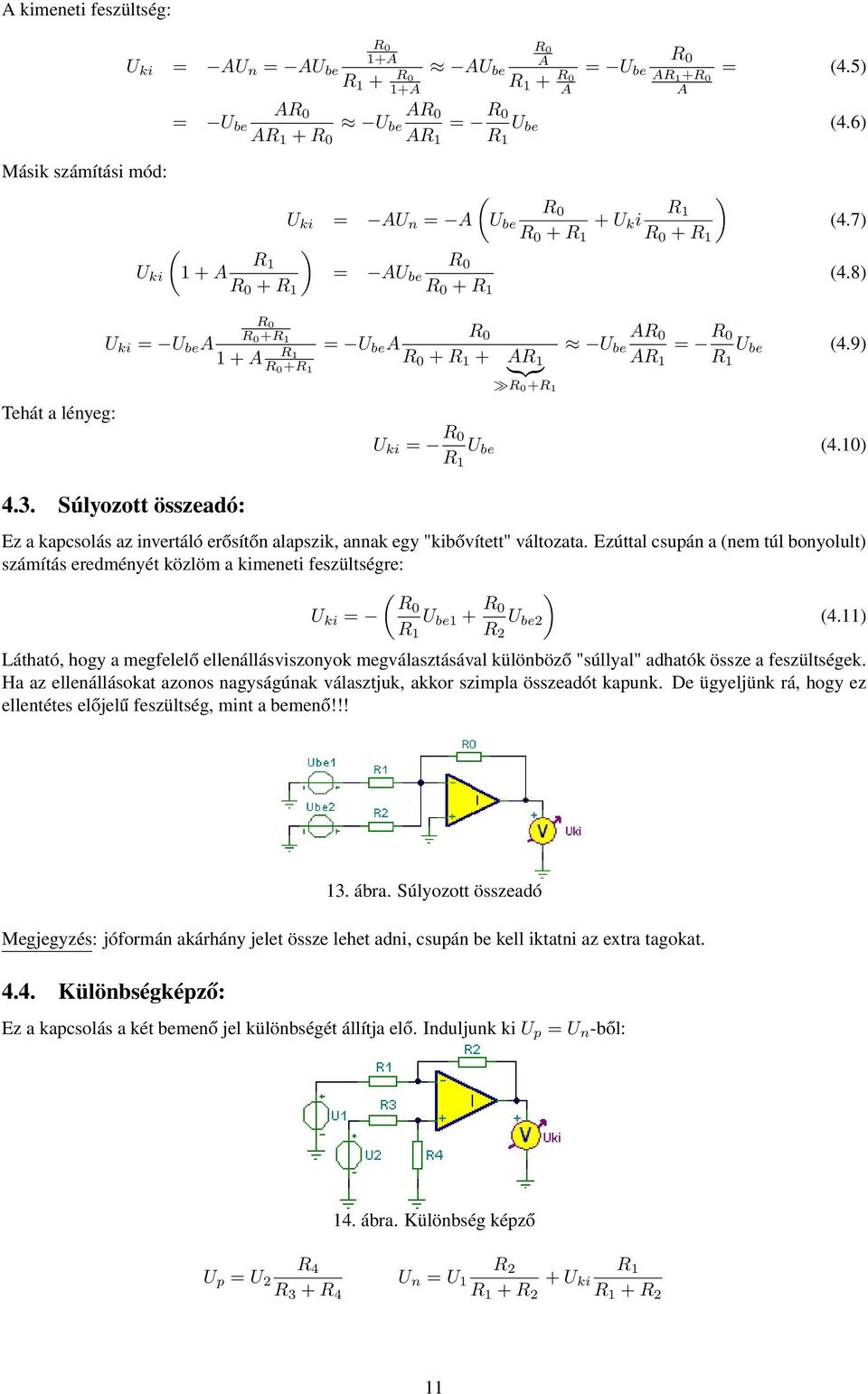 8) = U be R 0 R 0 + + }{{} R 0+ U be R 0 = R 0 U be (4.9) U ki = R 0 U be (4.10) Ez a kapcsolás az invertáló erősítőn alapszik, annak egy "kibővített" változata.