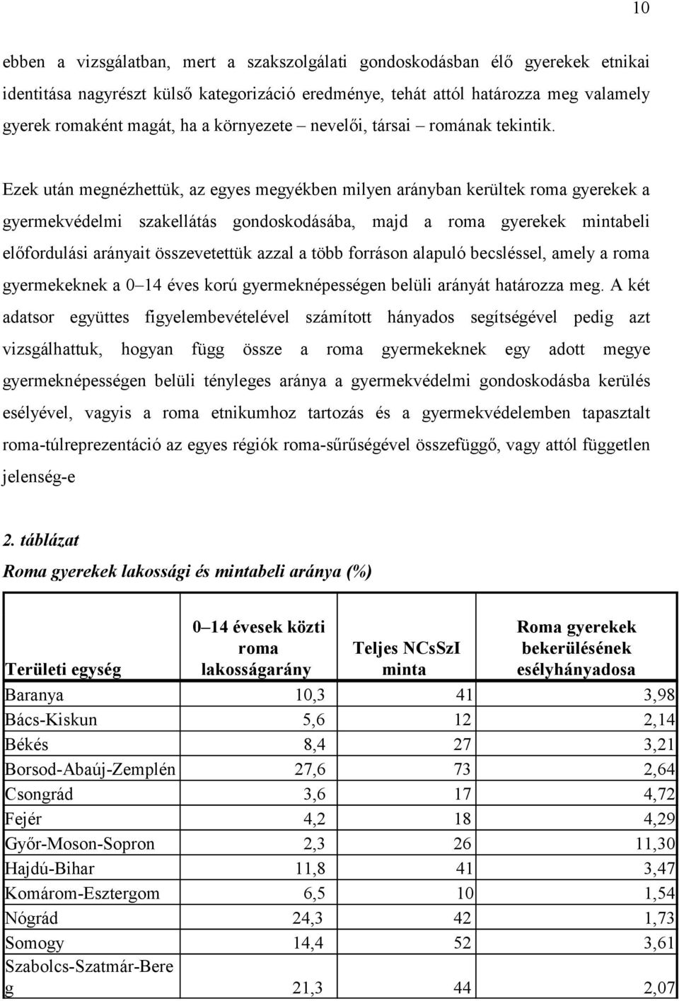 Ezek után megnézhettük, az egyes megyékben milyen arányban kerültek roma gyerekek a gyermekvédelmi szakellátás gondoskodásába, majd a roma gyerekek mintabeli előfordulási arányait összevetettük azzal