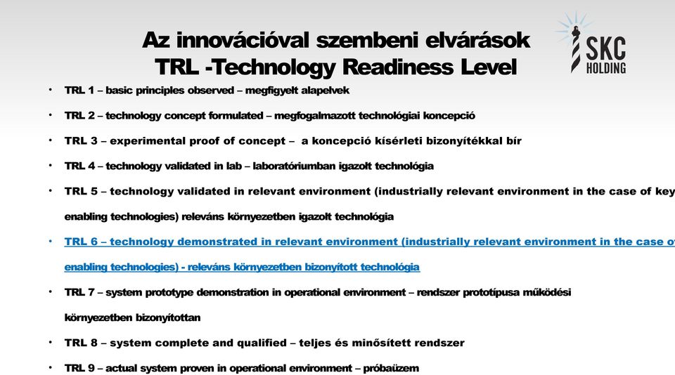 (industrially relevant environment in the case of key enabling technologies) releváns környezetben igazolt technológia TRL 6 technology demonstrated in relevant environment (industrially relevant