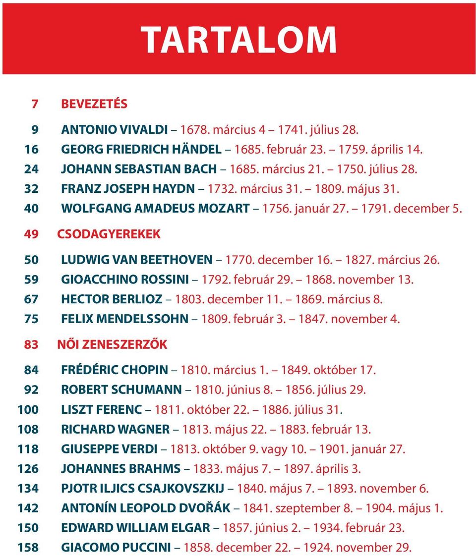 február 29. 1868. november 13. 67 HECTOR BERLIOZ 1803. december 11. 1869. március 8. 75 FELIX MENDELSSOHN 1809. február 3. 1847. november 4. 83 NŐI ZENESZERZŐK 84 FRÉDÉRIC CHOPIN 1810. március 1.