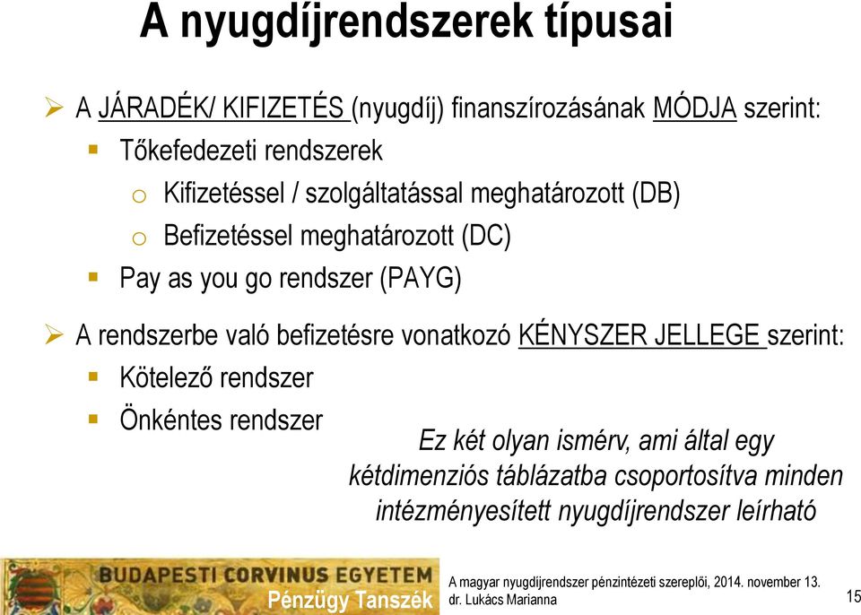 vonatkozó KÉNYSZER JELLEGE szerint: Kötelező rendszer Önkéntes rendszer Ez két olyan ismérv, ami által egy kétdimenziós táblázatba