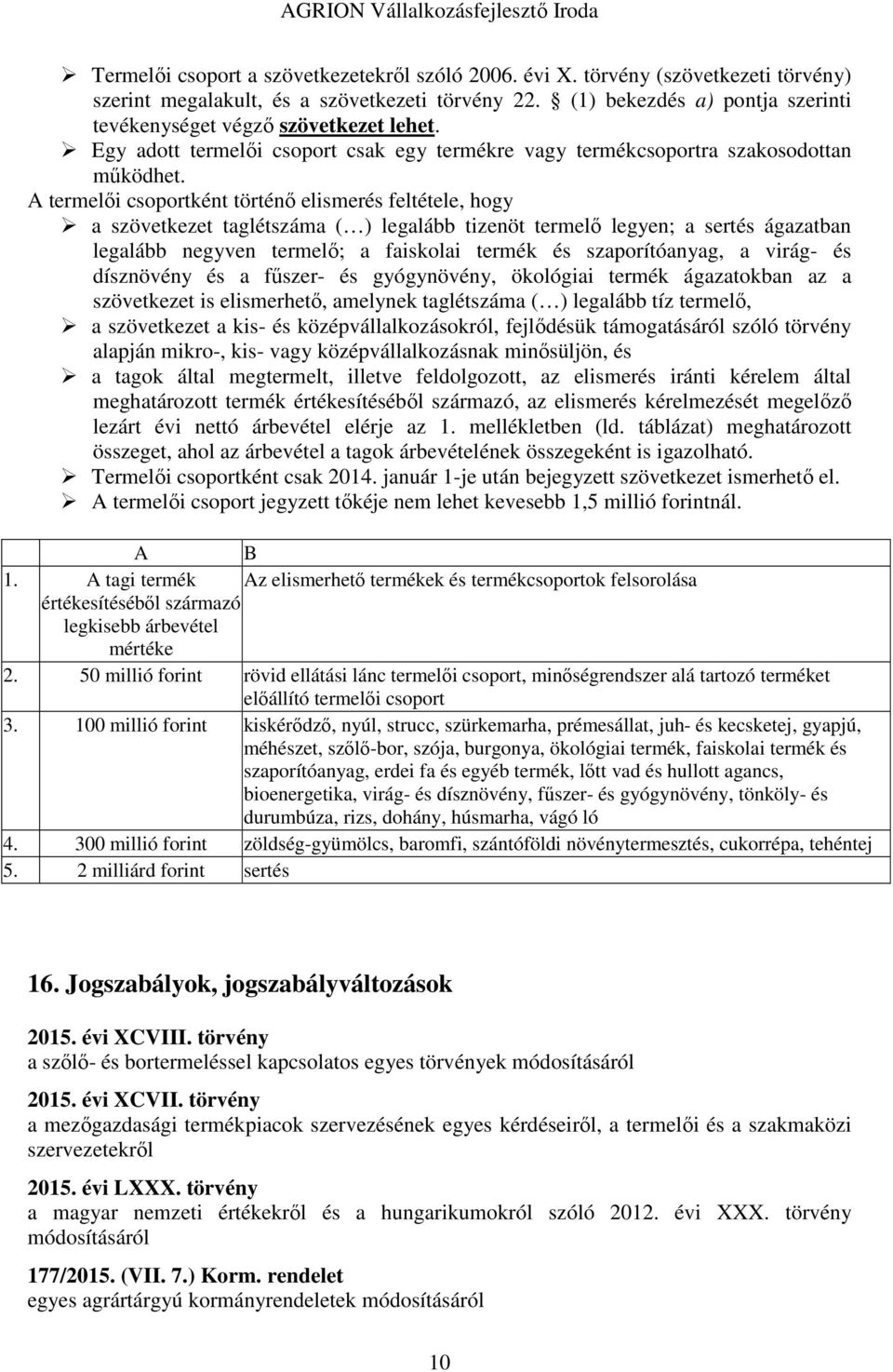 A termelői csoportként történő elismerés feltétele, hogy a szövetkezet taglétszáma ( ) legalább tizenöt termelő legyen; a sertés ágazatban legalább negyven termelő; a faiskolai termék és