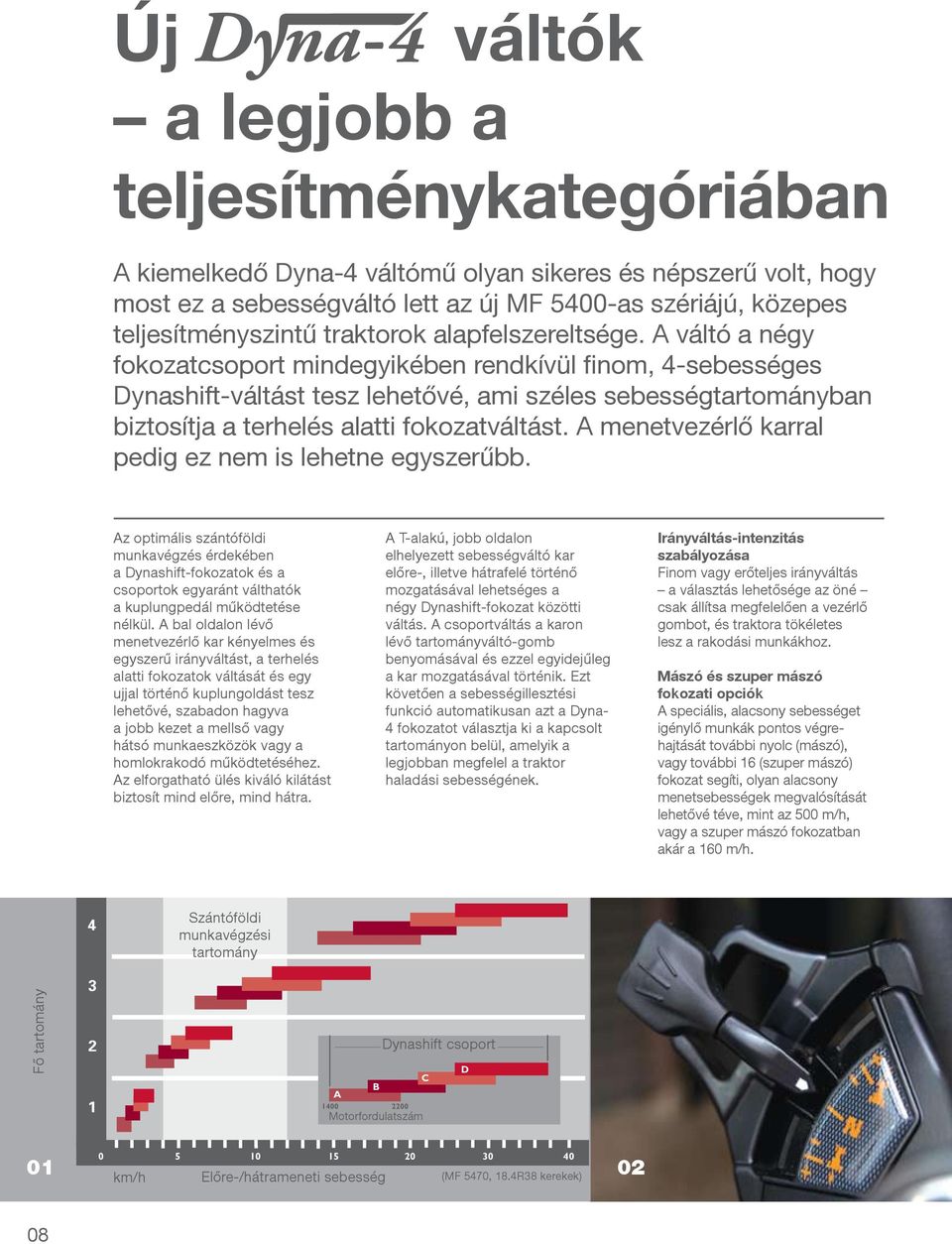 A váltó a négy fokozatcsoport mindegyikében rendkívül finom, 4-sebességes Dynashift-váltást tesz lehetővé, ami széles sebességtartományban biztosítja a terhelés alatti fokozatváltást.