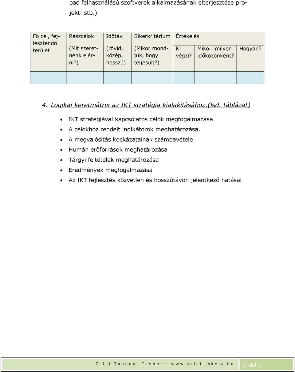 Logikai keretmátrix az IKT stratégia kialakításához.(lsd.