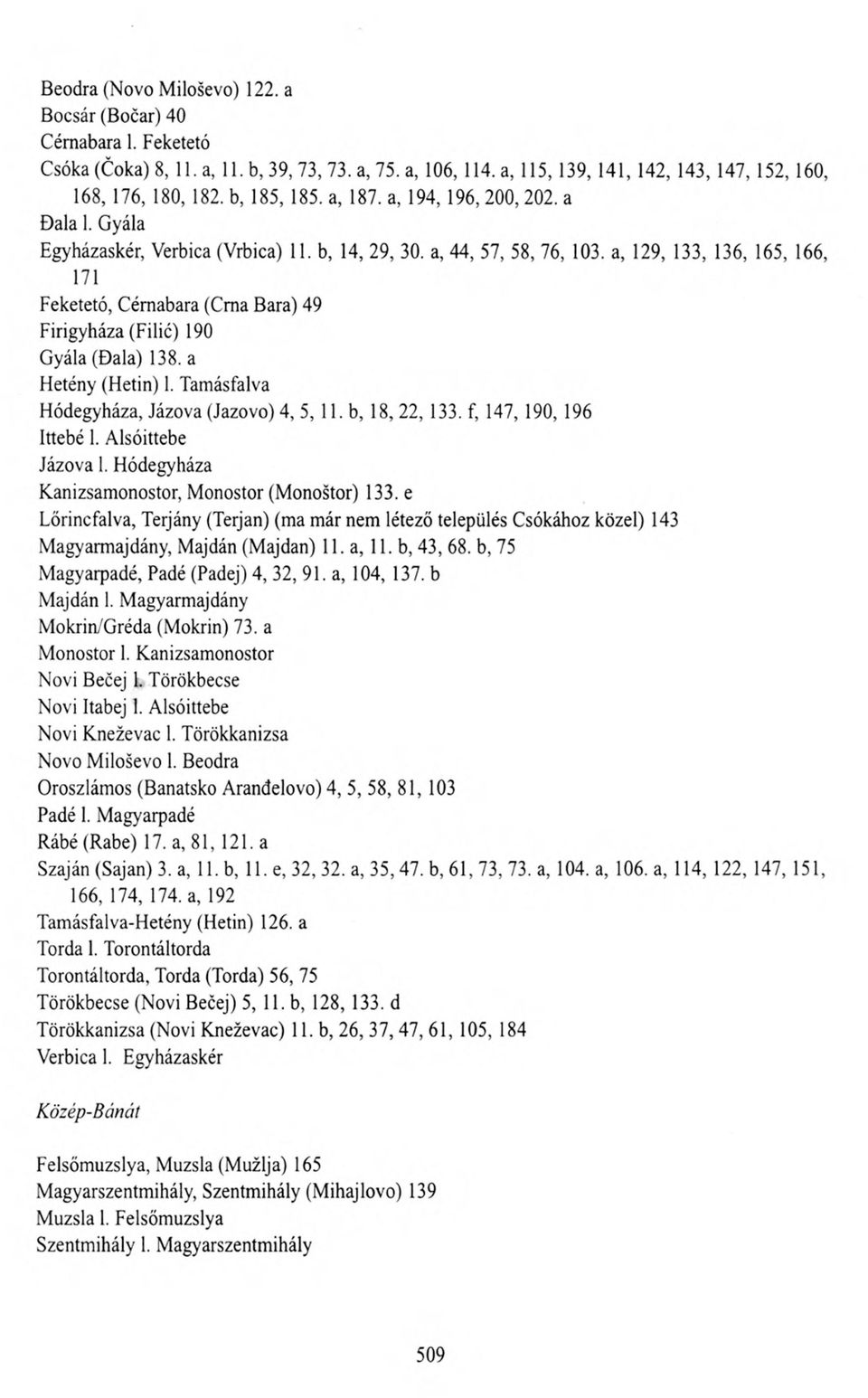 a, 129, 133, 136, 165, 166, 171 Feketetó, Cémabara (Crna Bara) 49 Firigyháza (Filié) 190 Gyála (Dala) 138. a Hetény (Hetin) 1. Tamásfalva Hódegyháza, Jázova (Jazovo) 4, 5, 11. b, 18, 22, 133.