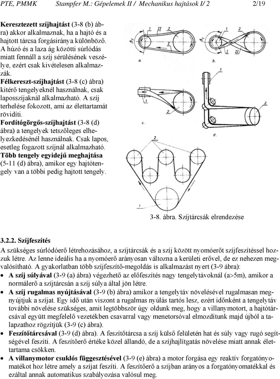 Félkereszt-szíjhajtást (3-8 (c) ábra) kitérő tengelyeknél használnak, csak laposszíjaknál alkalmazható. A szíj terhelése fokozott, ami az élettartamát rövidíti.