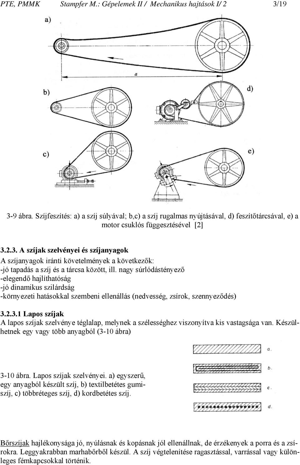 2.3. A szíjak szelvényei és szíjanyagok A szíjanyagok iránti követelmények a következők: -jó tapadás a szíj és a tárcsa között, ill.