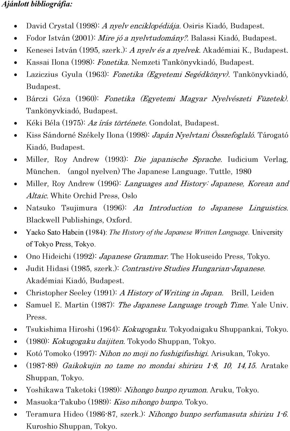 Tankönyvkiadó, Budapest. Kéki Béla (1975): Az írás története. Gondolat, Budapest. Kiss Sándorné Székely Ilona (1998): Japán Nyelvtani Összefoglaló. Tárogató Kiadó, Budapest.