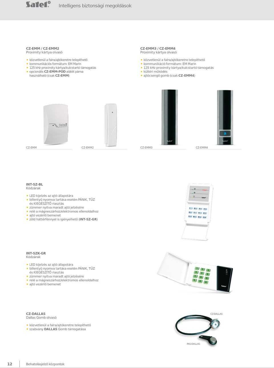 kártya/kulcstartó támogatás kültéri működés ajtócsengő gomb (csak CZ-EMM4) CZ-EMM CZ-EMM2 CZ-EMM3 CZ-EMM4 INT-SZ-BL Kódzárak LED kijelzés az ajtó állapotára billentyű nyomva tartása esetén PÁNIK, TŰZ