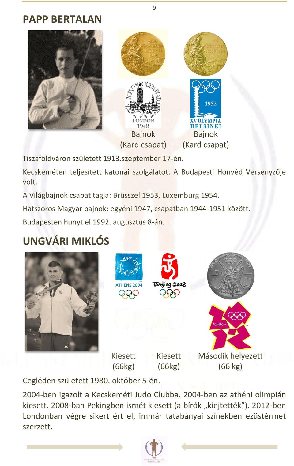 Budapesten hunyt el 1992. augusztus 8-án. UNGVÁRI MIKLÓS Kiesett (66kg) Cegléden született 1980. október 5-én.