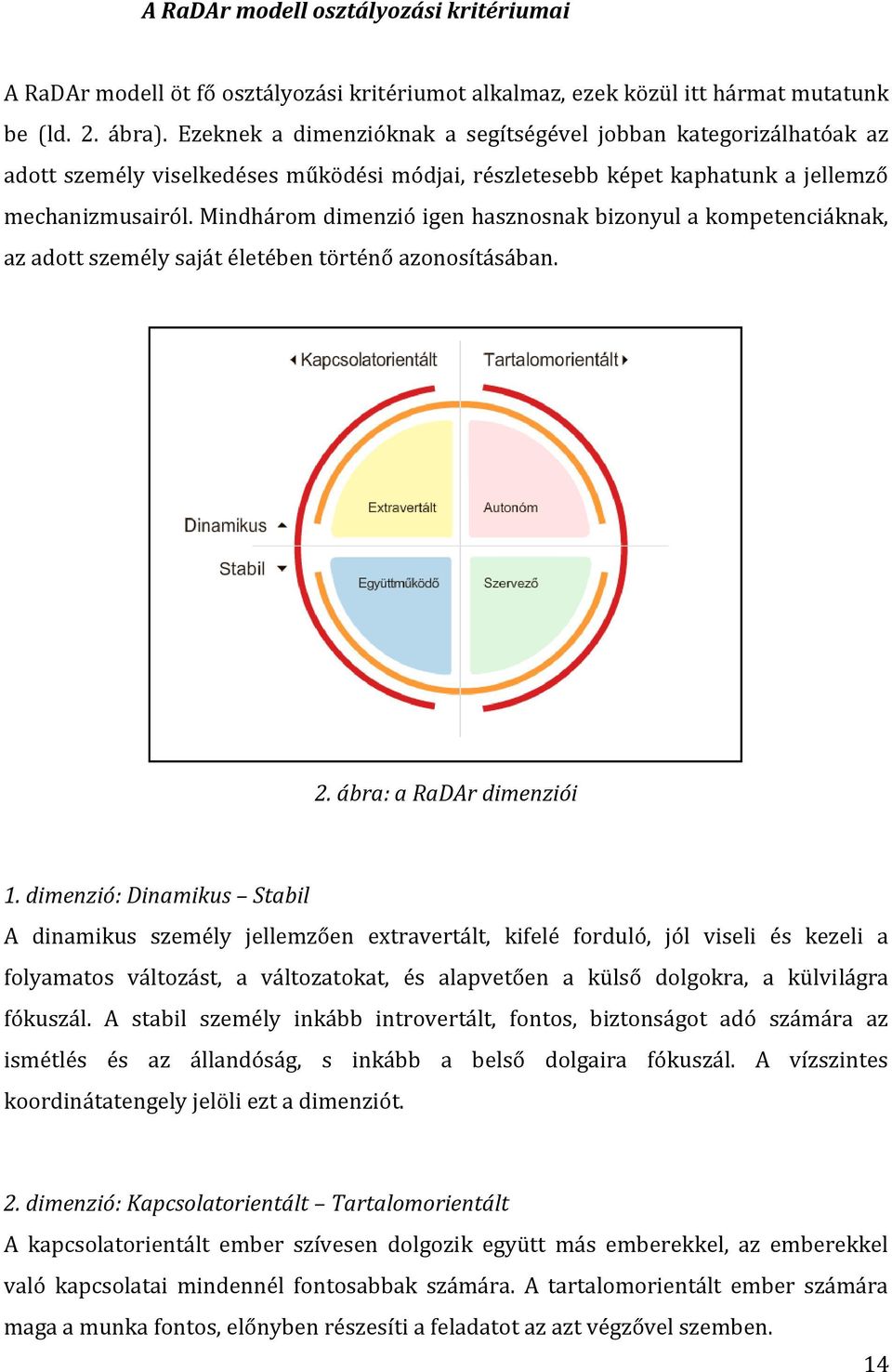 Mindhárom dimenzió igen hasznosnak bizonyul a kompetenciáknak, az adott személy saját életében történő azonosításában. 2. ábra: a RaDAr dimenziói 1.