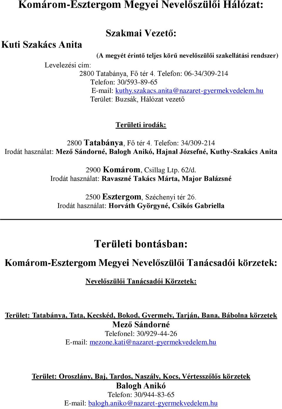 Telefon: 34/309-214 Irodát használat: Mező Sándorné, Balogh Anikó, Hajnal Józsefné, Kuthy-Szakács Anita 2900 Komárom, Csillag Ltp. 62/d.