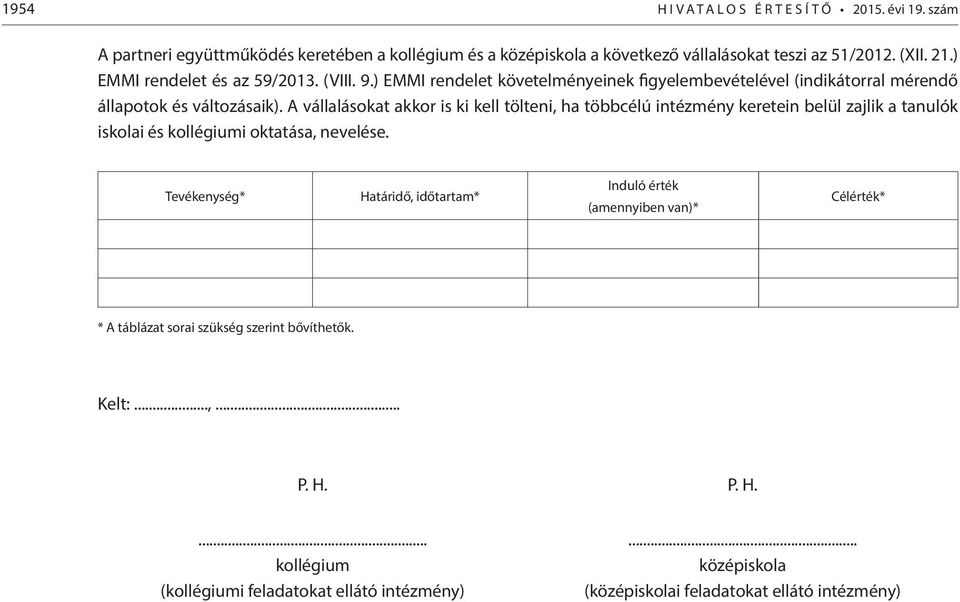 A vállalásokat akkor is ki kell tölteni, ha többcélú intézmény keretein belül zajlik a tanulók iskolai és kollégiumi oktatása, nevelése.