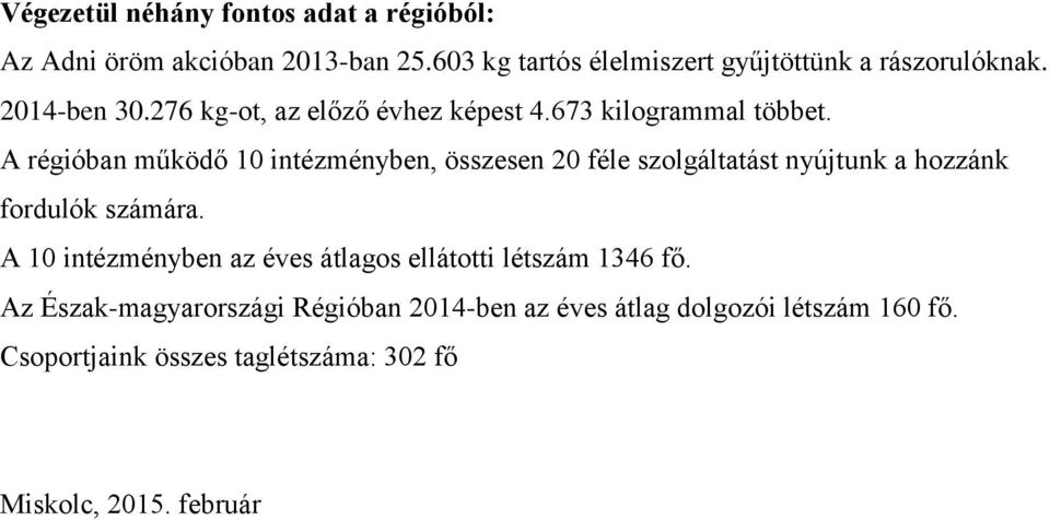 A régióban működő 10 intézményben, összesen 20 féle szolgáltatást nyújtunk a hozzánk fordulók számára.