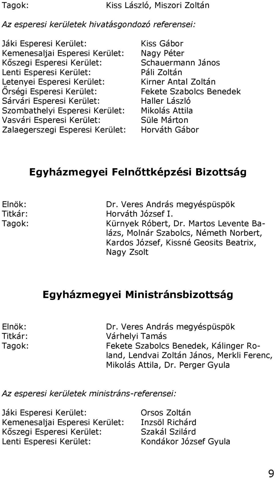 Páli Zoltán Kirner Antal Zoltán Fekete Szabolcs Benedek Haller László Mikolás Attila Süle Márton Horváth Gábor Egyházmegyei Felnőttképzési Bizottság Elnök: Dr.