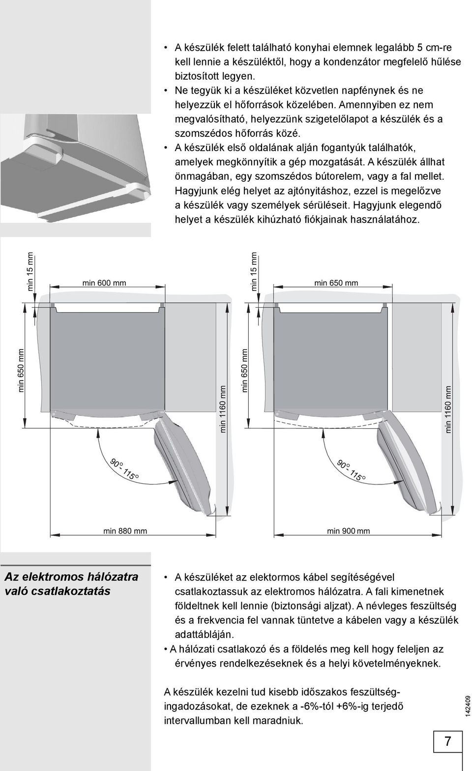 A készülék első oldalának alján fogantyúk találhatók, amelyek megkönnyítik a gép mozgatását. A készülék állhat önmagában, egy szomszédos bútorelem, vagy a fal mellet.