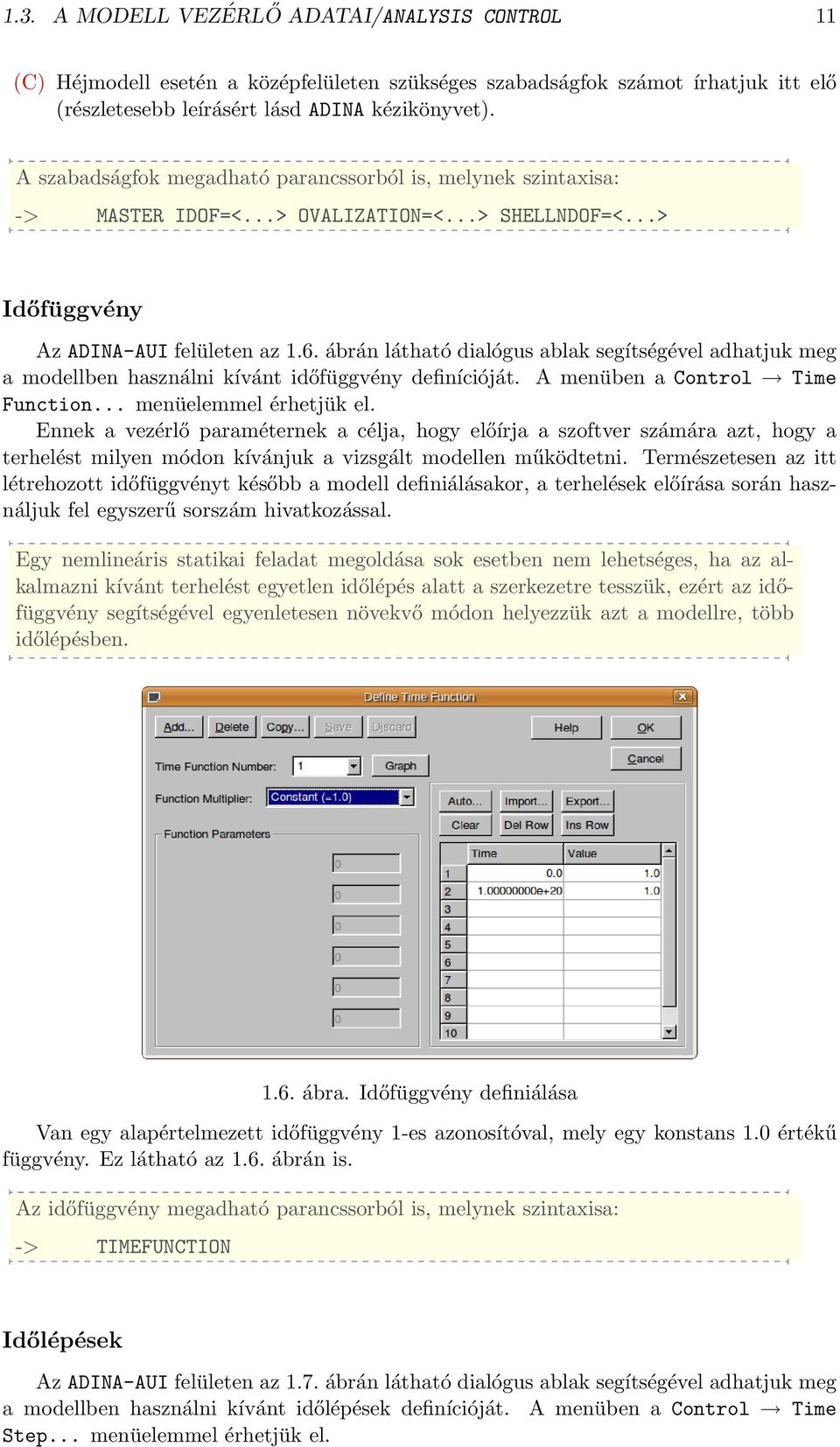 ábrán látható dialógus ablak segítségével adhatjuk meg a modellben használni kívánt időfüggvény definícióját. A menüben a Control Time Function... menüelemmel érhetjük el.