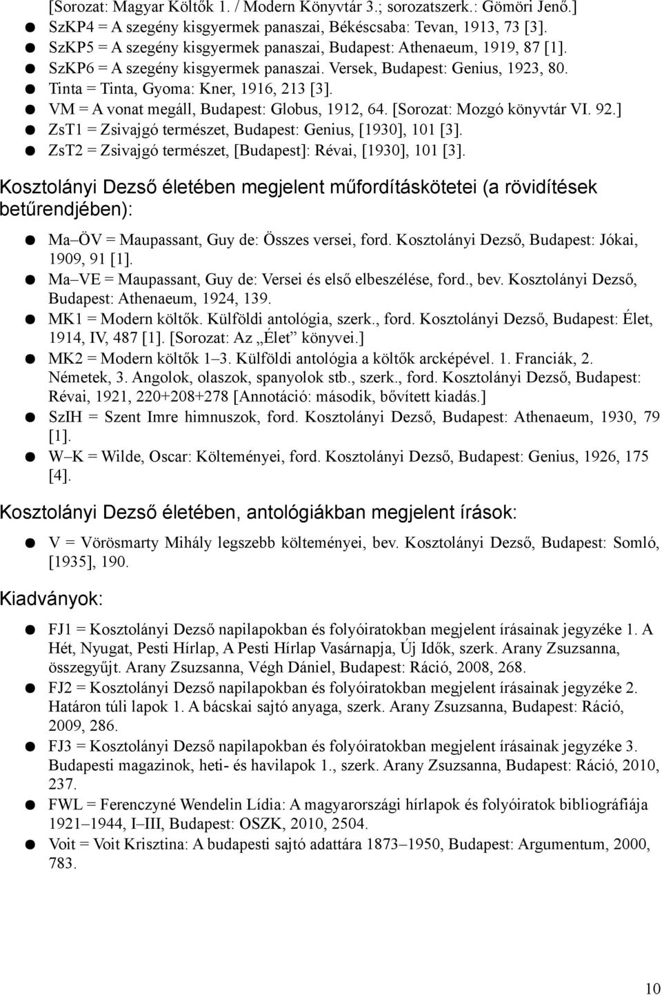 VM = A vonat megáll, Budapest: Globus, 1912, 64. [Sorozat: Mozgó könyvtár VI. 92.] ZsT1 = Zsivajgó természet, Budapest: Genius, [1930], 101 [3].