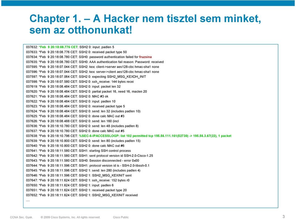 780 CET: SSH0: password authentication failed for fruzsina 037635: *Feb 9 20:18:08.780 CET: SSH0: AAA authentication fail reason: Password: received 037595: *Feb 9 20:18:07.