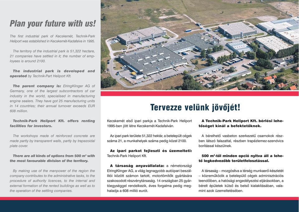 The industrial park is developed and operated by Technik-Part Heliport Kft.