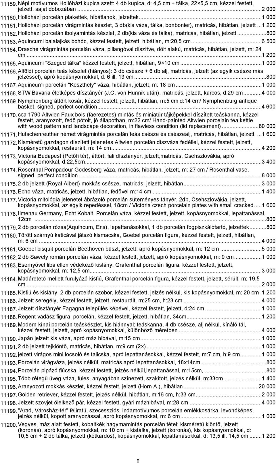 Hollóházi porcelán ibolyamintás készlet, 2 db(kis váza és tálka), matricás, hibátlan, jelzett...800 11163.Aquincumi balalajkás bohóc, kézzel festett, jelzett, hibátlan, m:20,5 cm...6 500 11164.