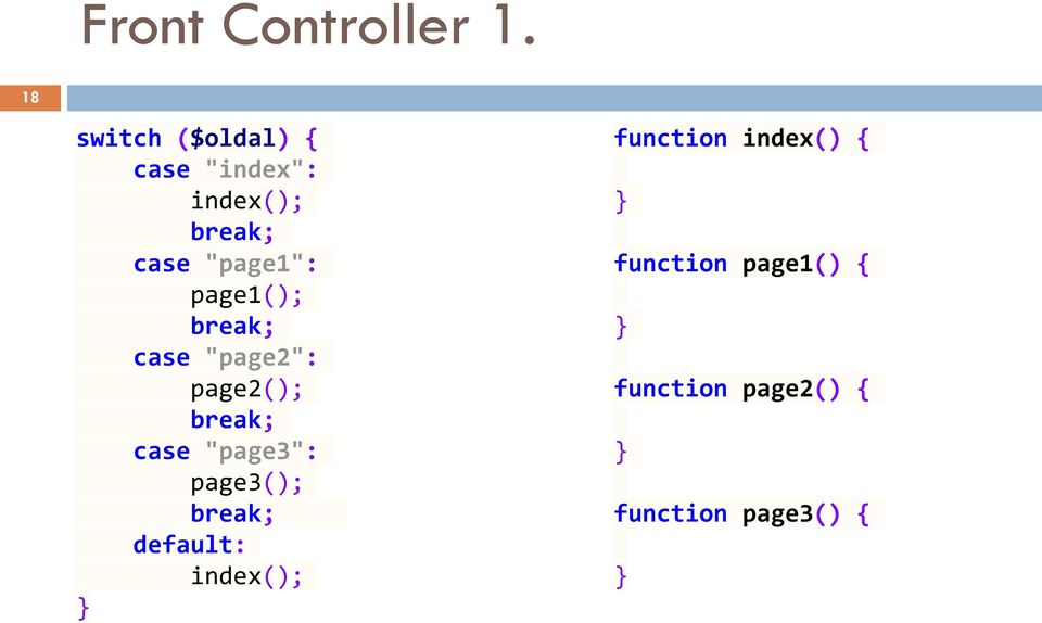 "page1": page1(); break; case "page2": page2(); break; case