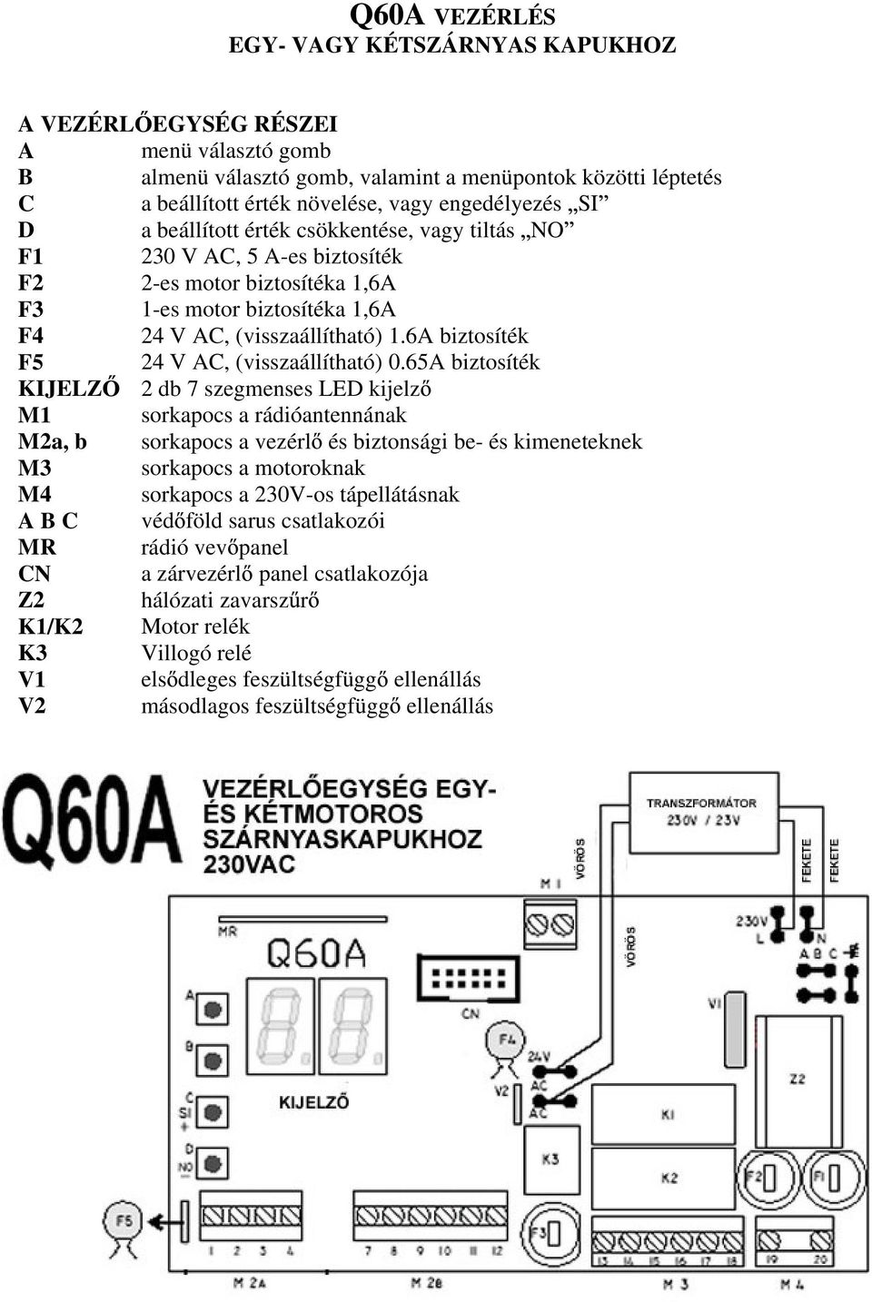 6A biztosíték F5 24 V AC, (visszaállítható) 0.